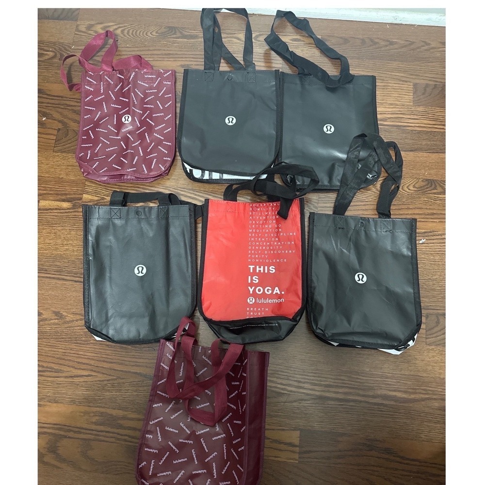 Lululemon and Athleta Reusable Tote Bag Bundle 9 pcs Black Red Teal Shopper - Picture 1 of 5